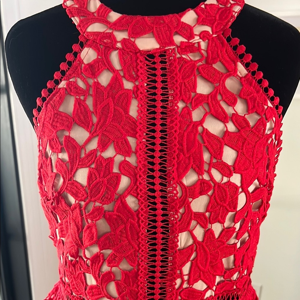 Gianni Bini Red Lace Overlay Dress - Picture 3 of 5